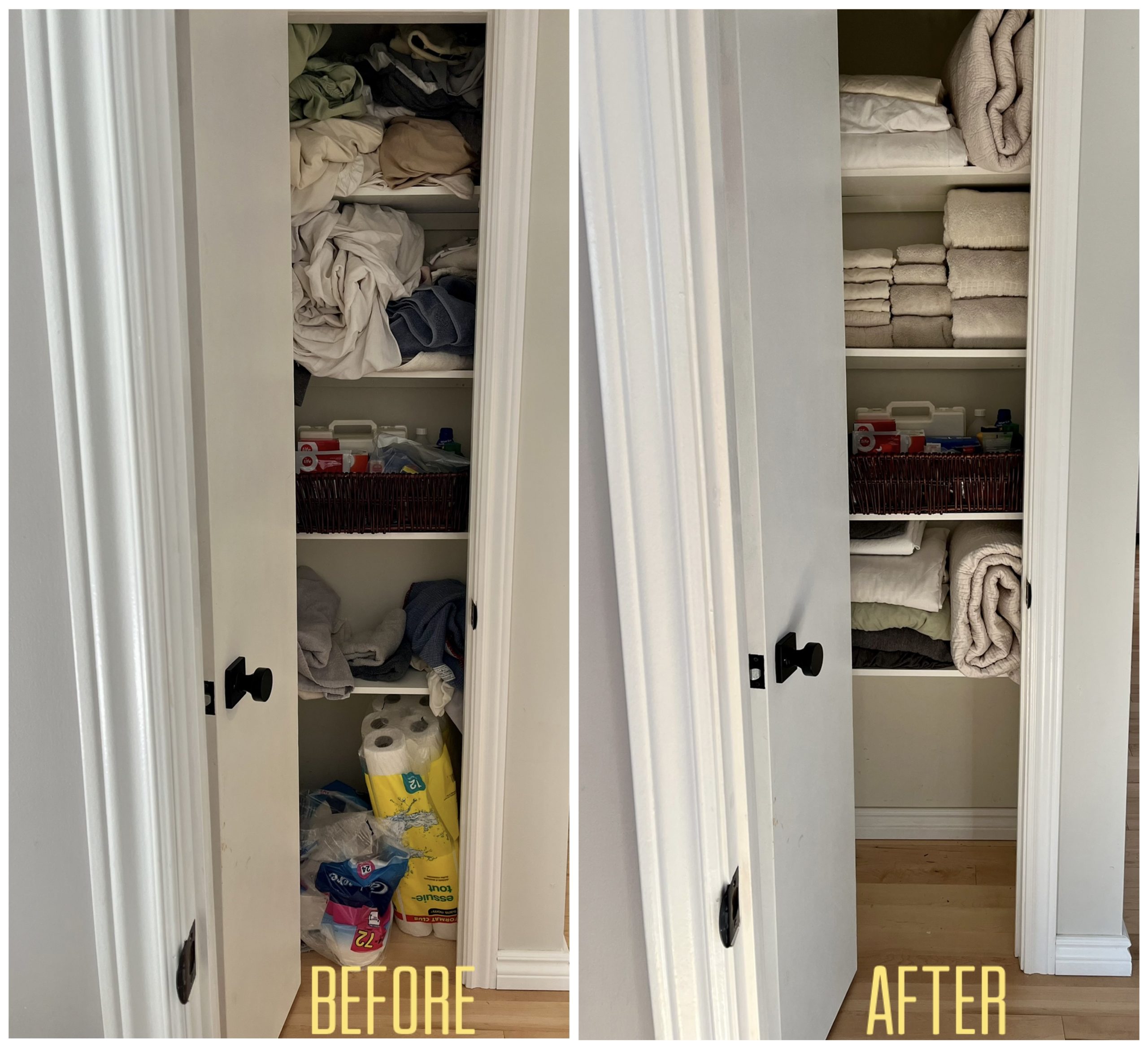 Client-approved transformation photos, showcasing the progress made in organizing and building long-term, clutter-free habits.”