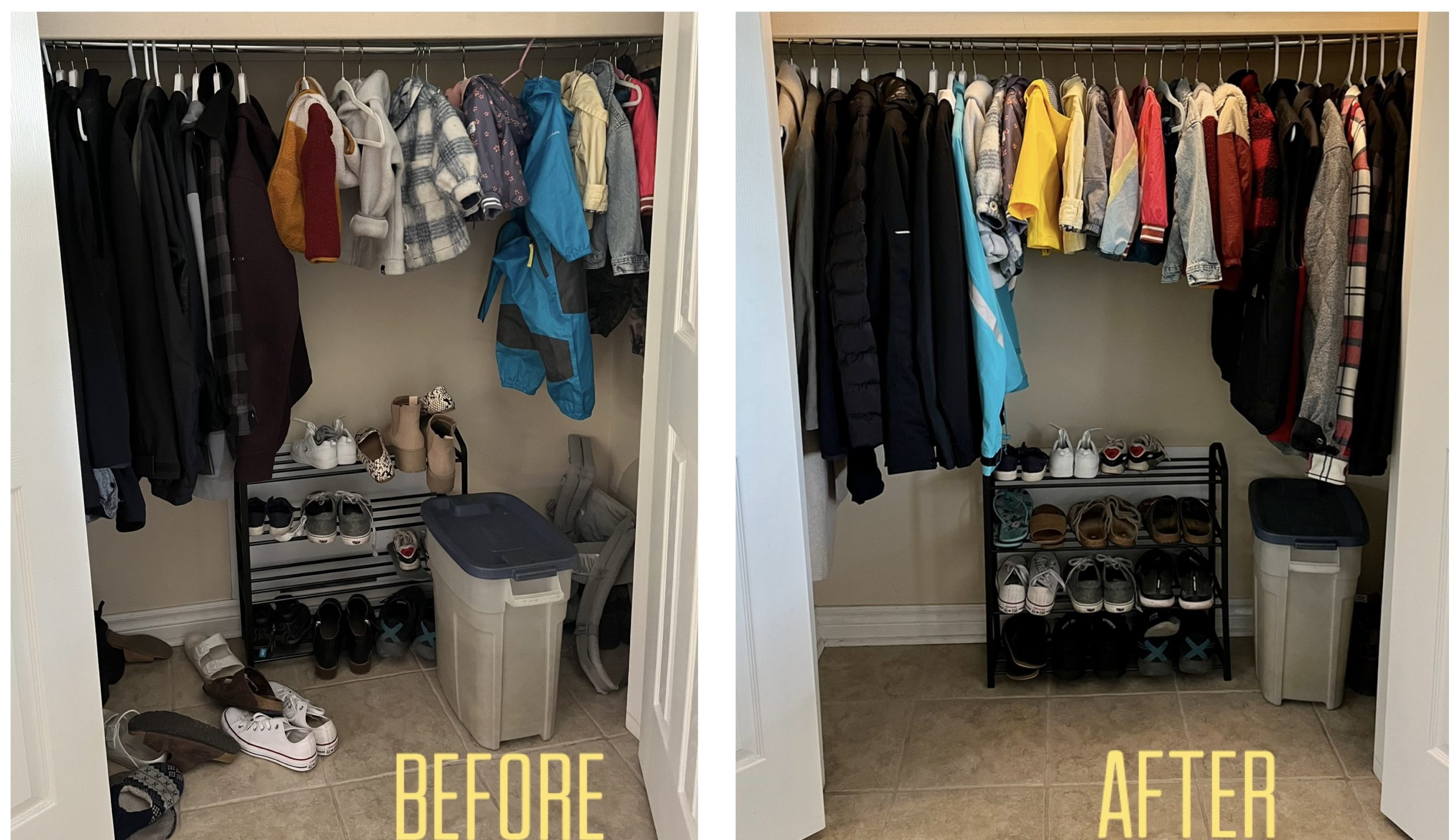 Photos of decluttered spaces, illustrating the journey of organizing with a focus on growth and creating lasting, effective habits.