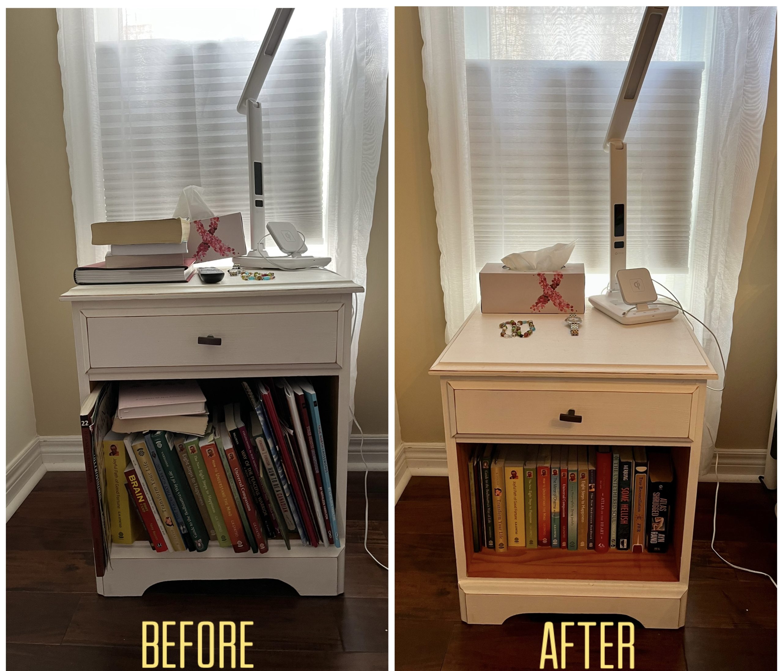 Before and after photos of organized spaces, highlighting the journey of building lasting habits and embracing progress in decluttering.